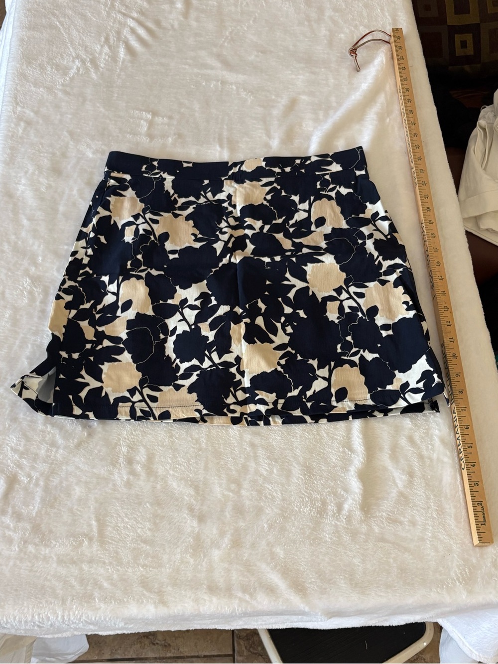Rafaella Navy and Cream Floral A-Line Mini Skirt